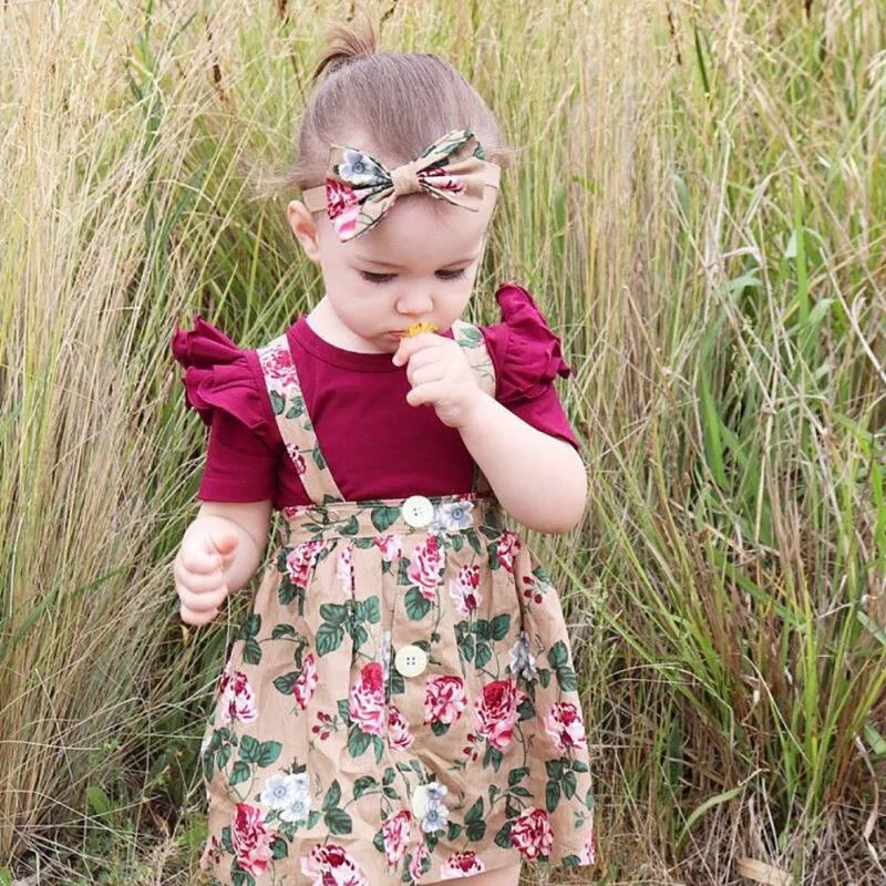 Baby Girl Floral Print Dress Romper Headband Clothes Set - Simply Great Gear