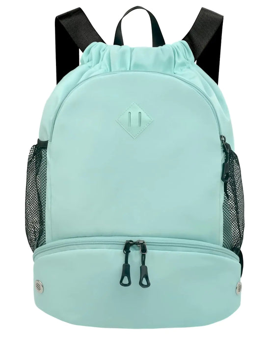 RHDZO Drawstring Backpack Gym Backpack with Shoe Compartment for Men Women String Sports Bag with Wet Pocket Cinch Swim Beach Bag Mint Green