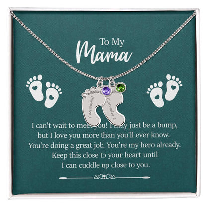 Engraved Baby Feet with Birthstones Necklace - To My Mama - Simply Great Gear