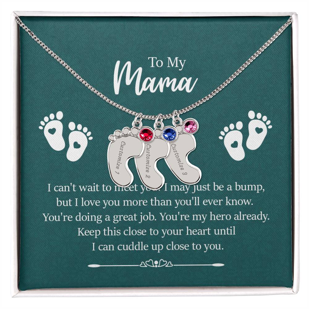 Engraved Baby Feet with Birthstones Necklace - To My Mama - Simply Great Gear