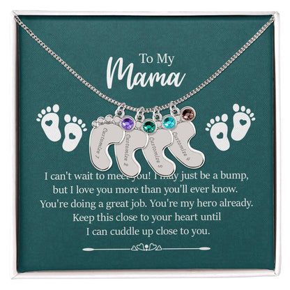 Engraved Baby Feet with Birthstones Necklace - To My Mama - Simply Great Gear