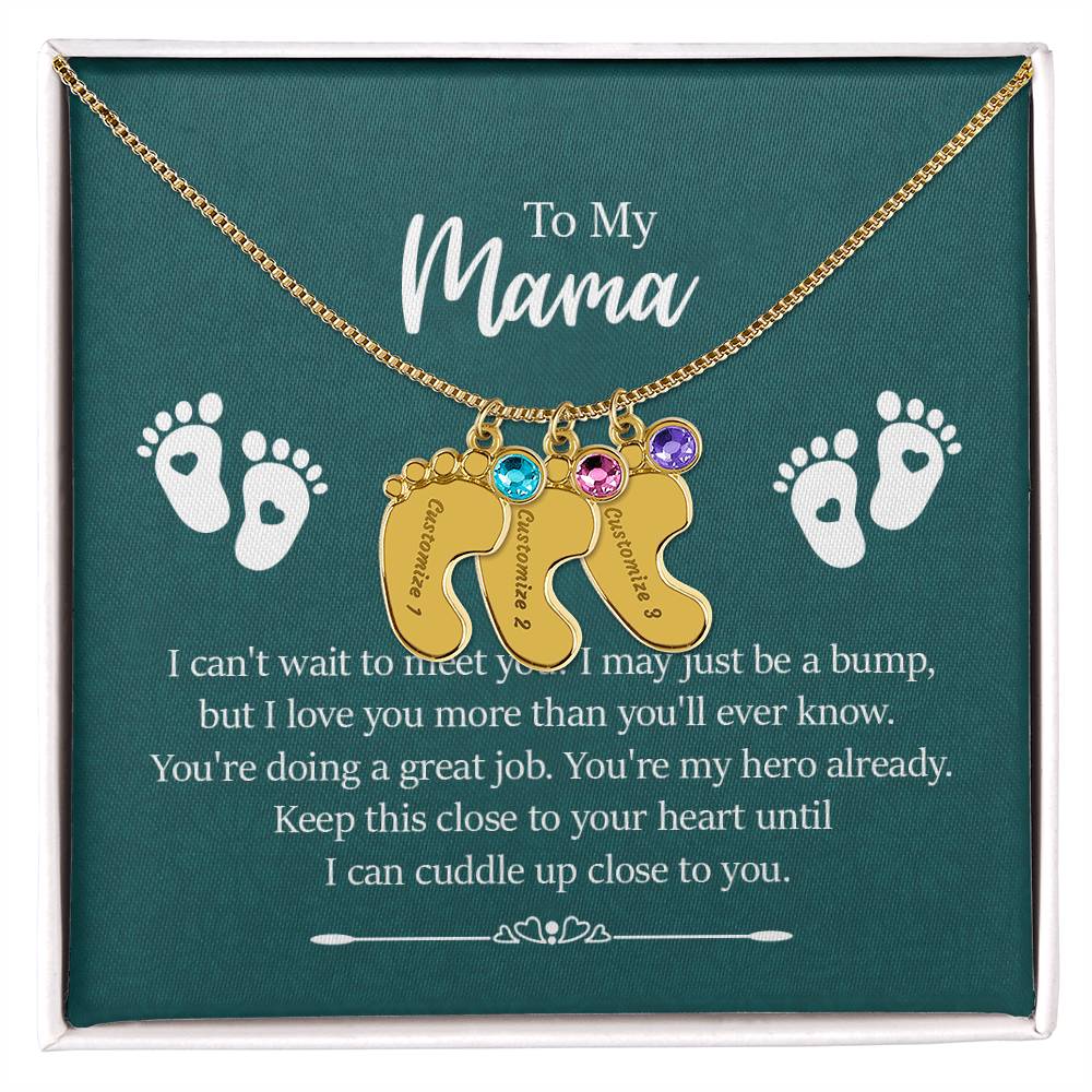 Engraved Baby Feet with Birthstones Necklace - To My Mama - Simply Great Gear