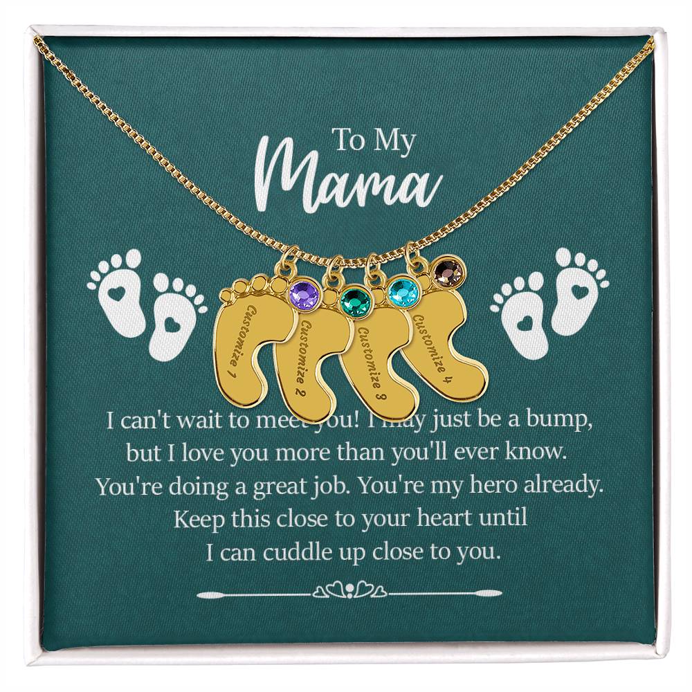 Engraved Baby Feet with Birthstones Necklace - To My Mama - Simply Great Gear