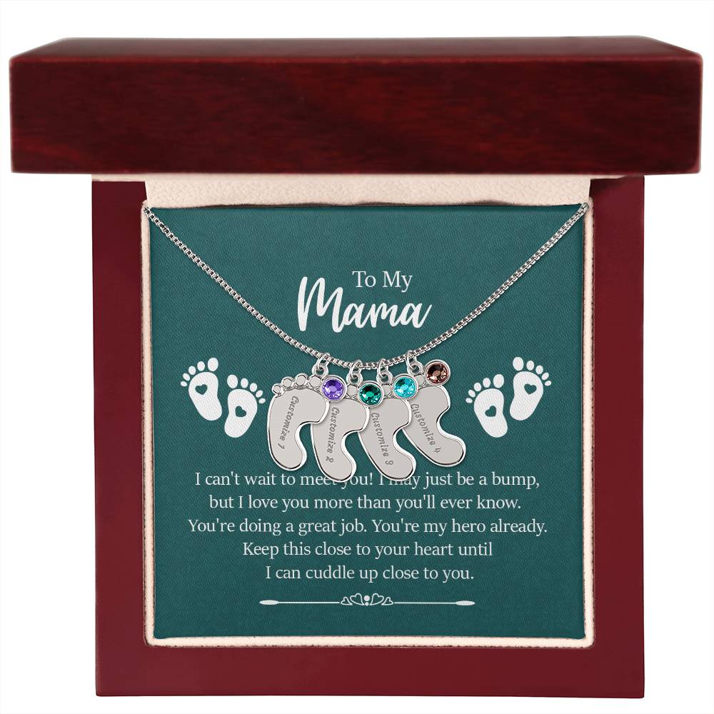 Engraved Baby Feet with Birthstones Necklace - To My Mama - Simply Great Gear