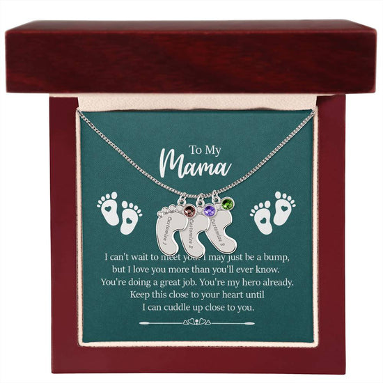 Engraved Baby Feet with Birthstones Necklace - To My Mama - Simply Great Gear