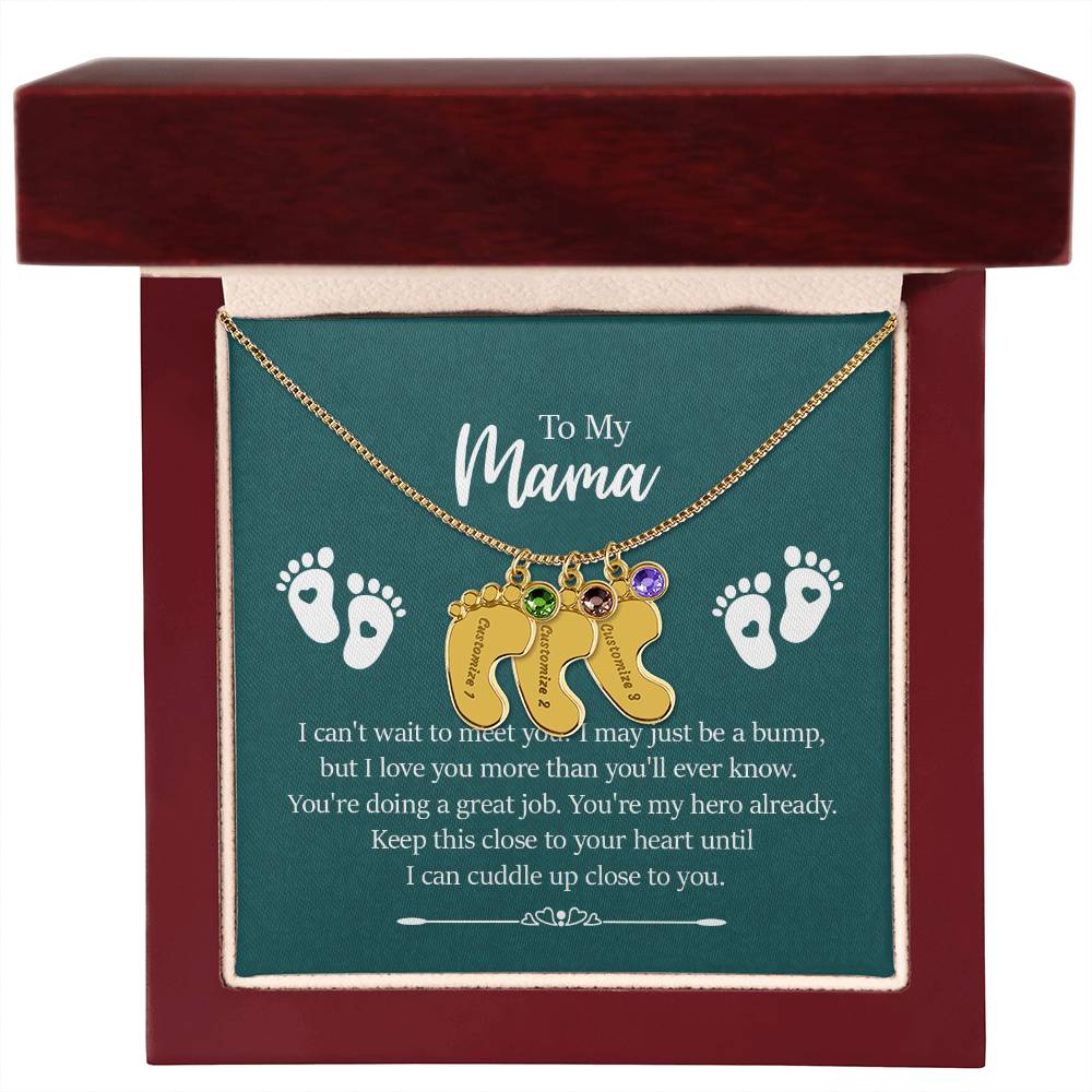 Engraved Baby Feet with Birthstones Necklace - To My Mama - Simply Great Gear