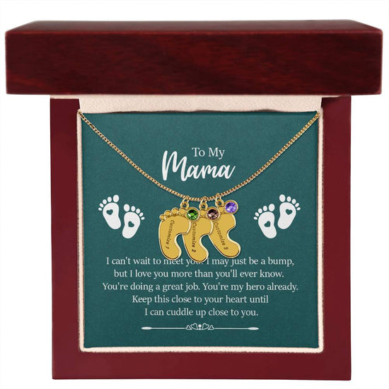 Engraved Baby Feet with Birthstones Necklace - To My Mama - Simply Great Gear