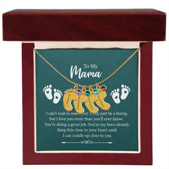Engraved Baby Feet with Birthstones Necklace - To My Mama - Simply Great Gear