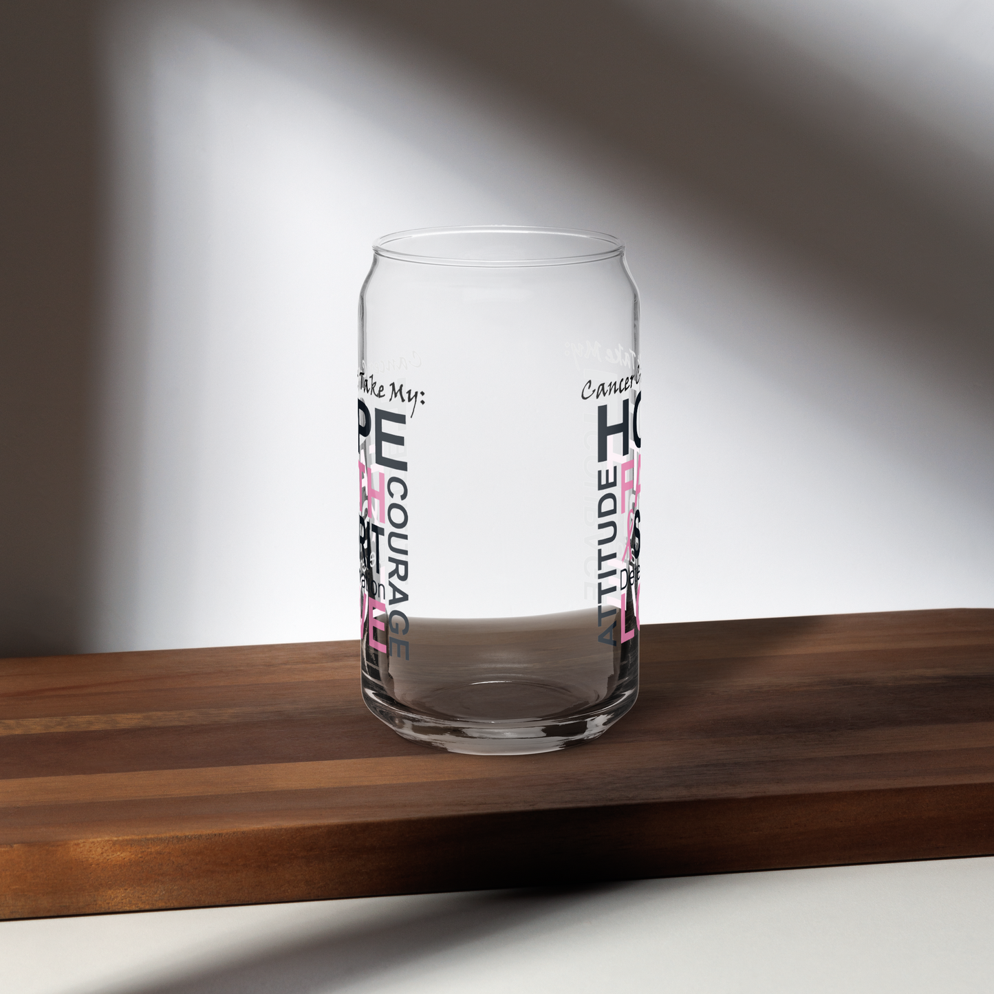 Breast Cancer Hope & Faith Can-shaped glass