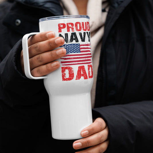 Navy Dad Travel mug with a handle - Left - Simply Great Gear