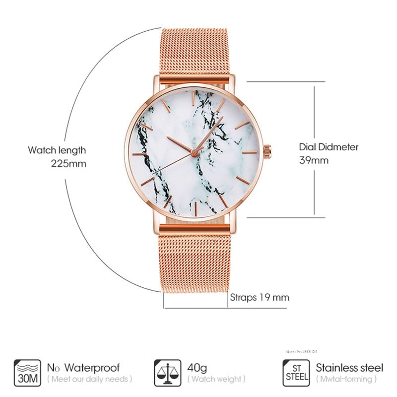 Rose Gold Mesh Band Marble Watch - Simply Great Gear