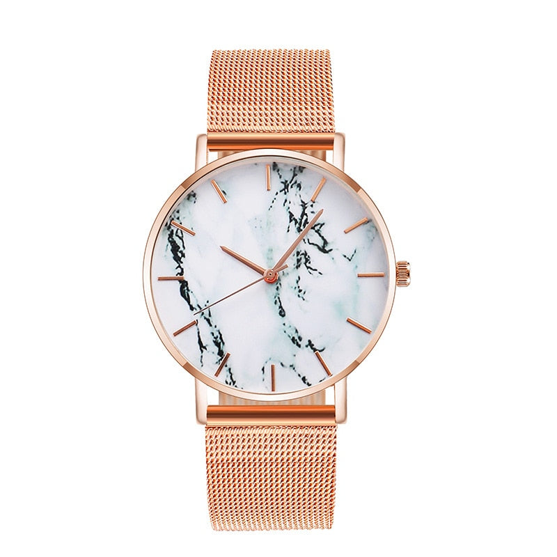 Rose Gold Mesh Band Marble Watch - Simply Great Gear