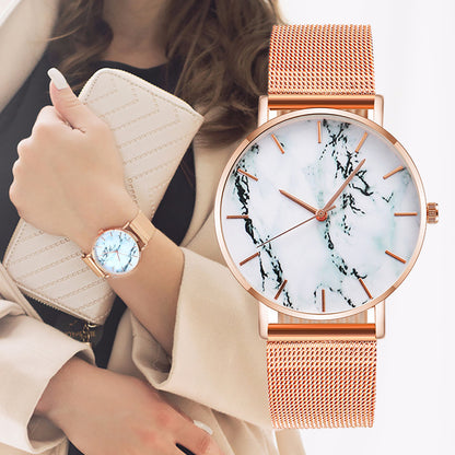 Rose Gold Mesh Band Marble Watch - Simply Great Gear